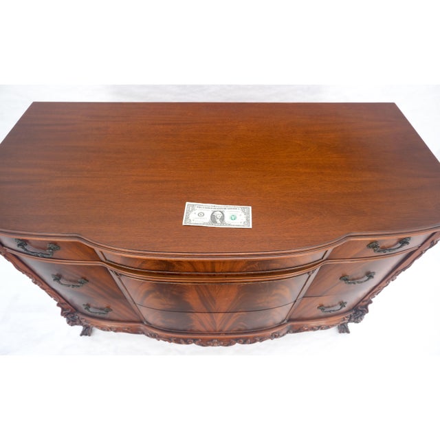 Flame Mahogany Bow Front Claw Feet 3 Drawers Dresser Chippindale Style MINT For Sale - Image 16 of 18