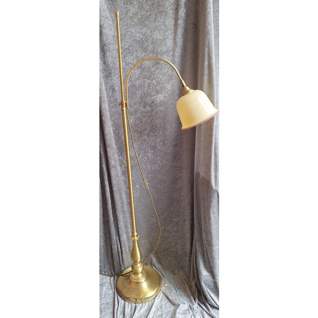 Vintage Floor Lamp with Adjustable Brass Frame and Beige Fabric Shade, 1980s For Sale - Image 6 of 9