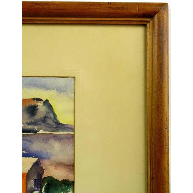 Orange Vibrant Water Color of a Mountain Homestead Signed Brockway. For Sale - Image 8 of 9