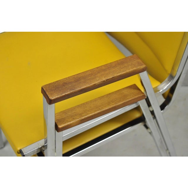Vintage Nightingale Mid Century Modern Chrome & Yellow Vinyl Stacking Chair Pair For Sale In Philadelphia - Image 6 of 15