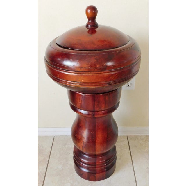 Wonderful large vintage chunky hand carved wood dovetailed covered bowl and pedestal. The bowl is very large and...