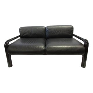 Knoll Gae Aulenti 2-Seat Lounge Sofa in Black Leather For Sale