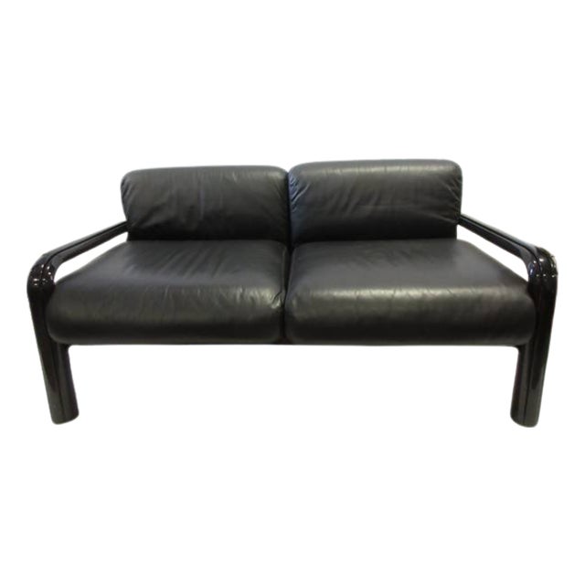 Knoll Gae Aulenti 2-Seat Lounge Sofa in Black Leather For Sale