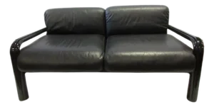 Knoll Gae Aulenti 2-Seat Lounge Sofa in Black Leather