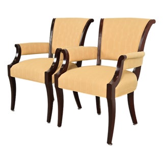 Barbara Barry for Baker Furniture Modern Regency Mahogany Armchairs, Pair For Sale