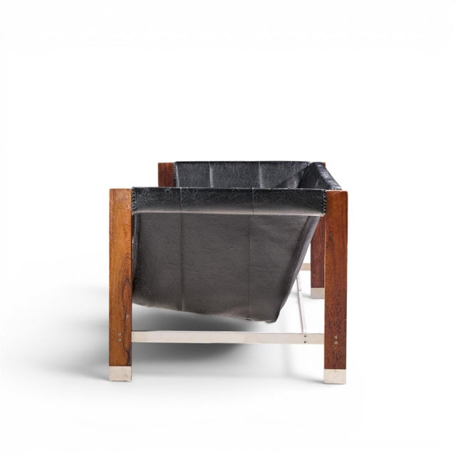 Founders Furniture Company Jack Cartwright for Founders Mid Century Rosewood Leather Sling Sofa For Sale - Image 4 of 10