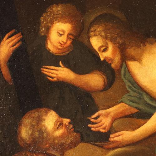 Holy Bishop Receiving Communion from Jesus, Oil on Canvas, Framed For Sale - Image 4 of 13