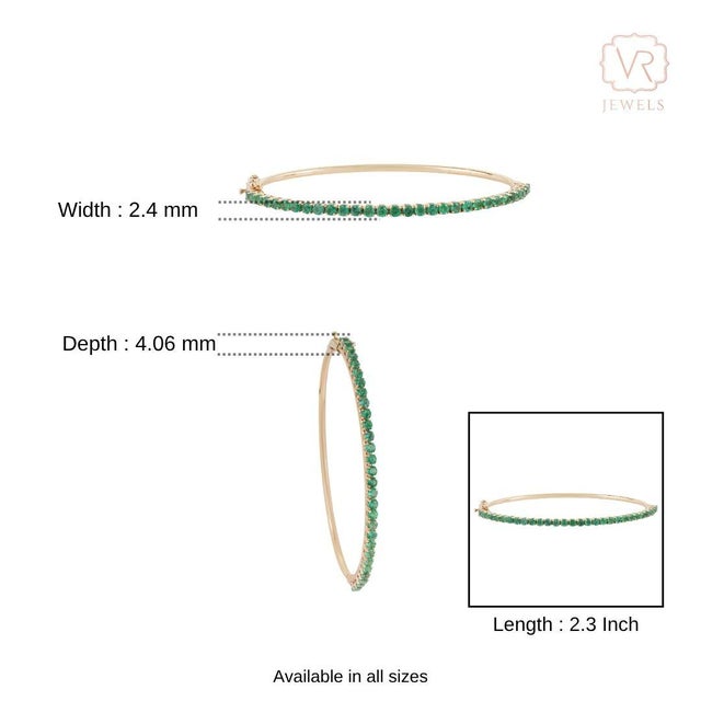 Modern 1.86ct Round Cut Emerald Tennis Bangle Bracelet in 14k Yellow Gold For Sale - Image 11 of 17