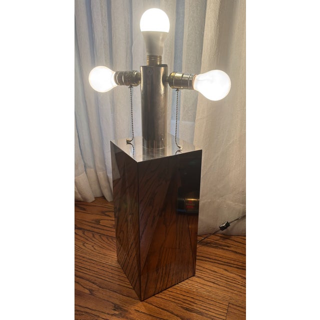 Brass and Chrome Table Lamp From Noel b.c.. Italy 1970's For Sale - Image 11 of 11
