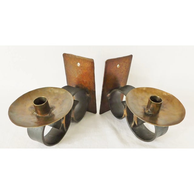 Fabulous pair of antique French scroll wrought iron candle sconces. Black and gold original finish with scroll design....