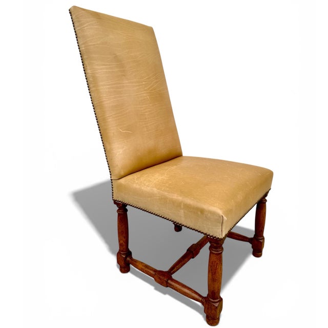 French Rose Tarlow Louis XIII Leather Dining Side Chairs- A Set of 8 For Sale - Image 3 of 13
