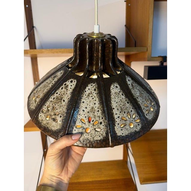 Brown and Grey Ceramic Pendant Lamp, West Germany For Sale - Image 6 of 11