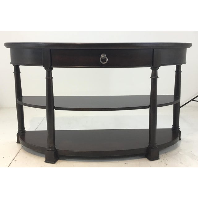 Transitional Single Drawer Dark Wood Demi Lune Console Table