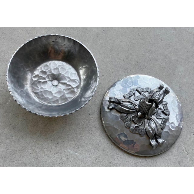 Circa 1930 Whimsical Hand Forged Rose & Ribbon Aluminum Trinket Box For Sale In Austin - Image 6 of 18