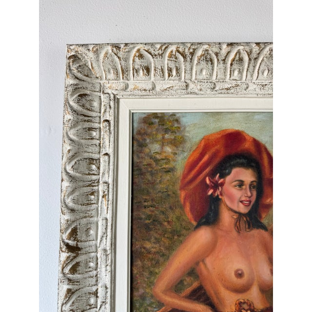 Wood 1950s Vintage Nude Woman Oil on Board Painting by Sylvia For Sale - Image 7 of 11