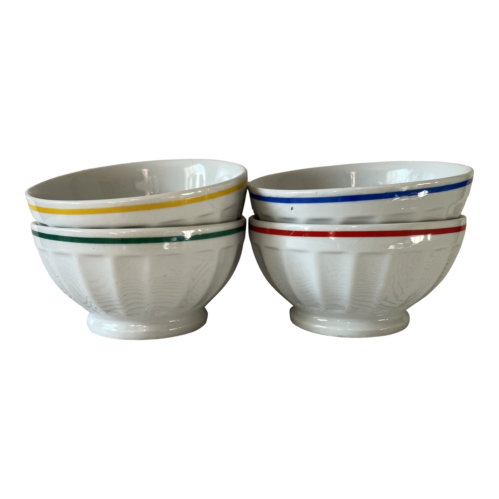 Vintage Pottery Barn Bowls With Color Stripes Set of 4 Chairish