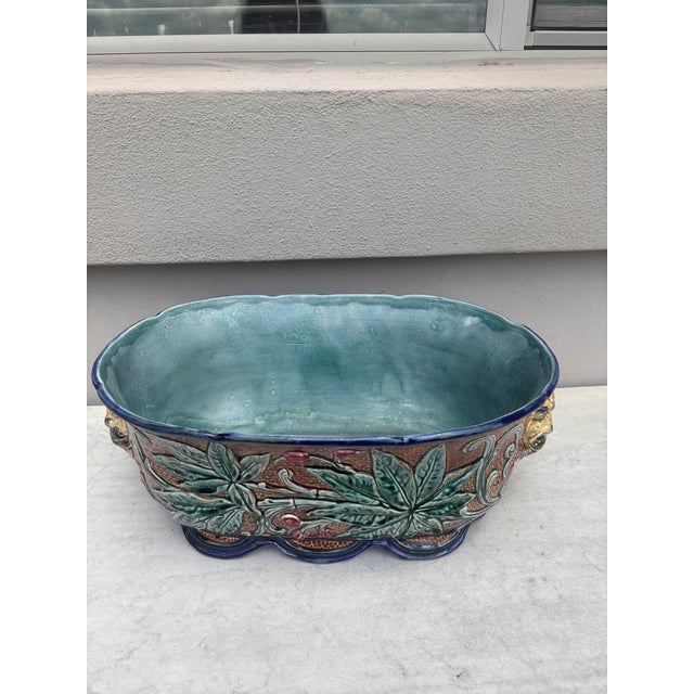 Rustic Large 19th Century Majolica Jardinière Leaves Wasmuel For Sale - Image 3 of 7