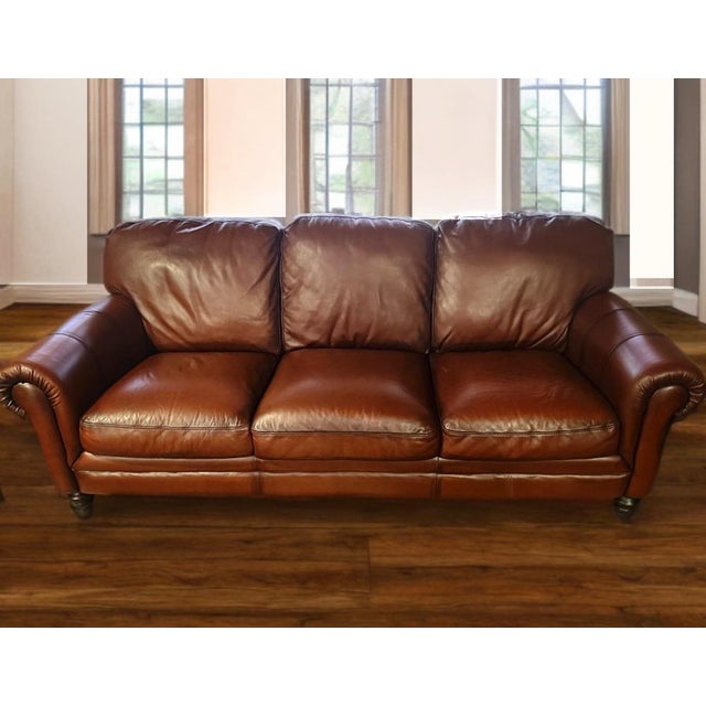 Brown Natuzzi Maturità Model 1855 Italian Cognac Leather Sofa – Made in Italy For Sale - Image 8 of 11