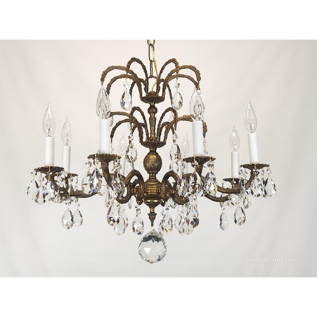 Antique 8 Arm Sensational Dark Patina Brass Cut Lead Glass Crystal Chandelier For Sale - Image 11 of 12