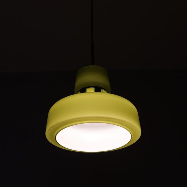 Metal Green Glass Hanging Lamp with Copper Details by Victor Berndt for Flygsfors, Sweden, 1970s For Sale - Image 7 of 9