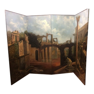 Maitland Smith Decorative Screen, Painted Screen, Four Panel Screen