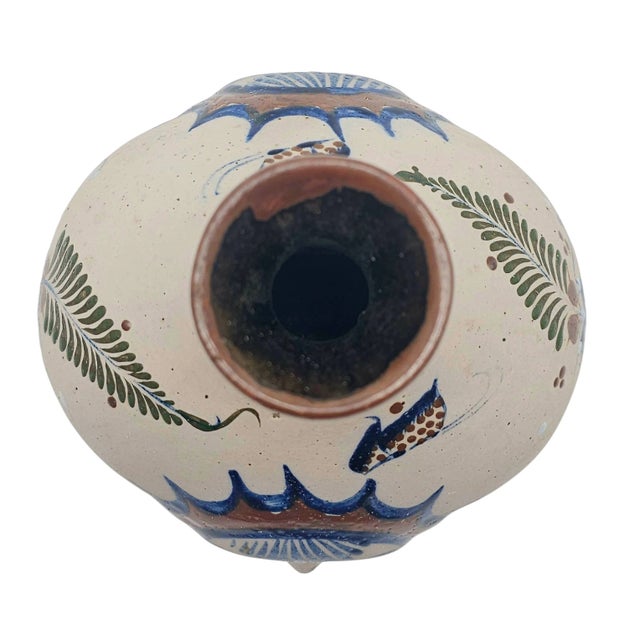 White VTG Tonala Folk Art Pottery Vase Bottle Sun Face Hand Painted Mexico 9.5" For Sale - Image 8 of 10