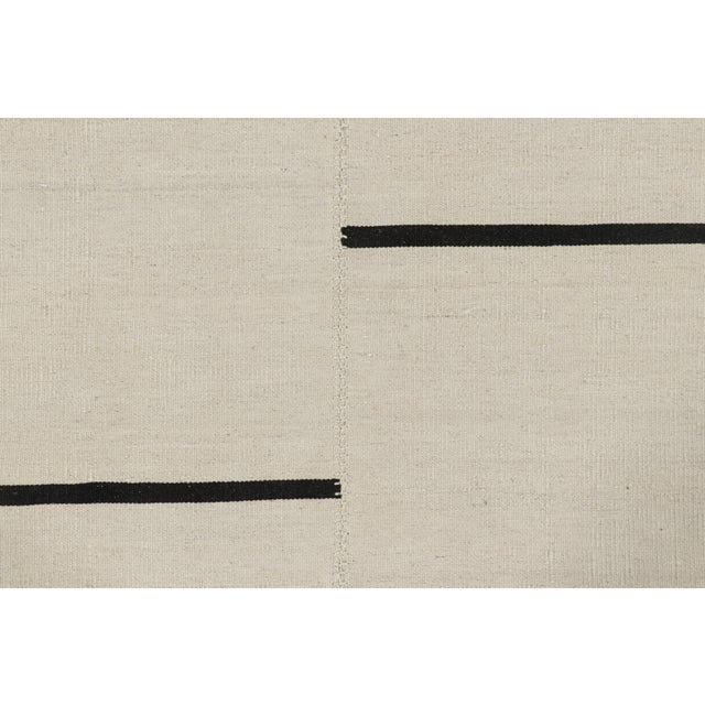 Contemporary Rug & Kilim’s Contemporary Kilim With Textural Cream and Black Stripes For Sale - Image 3 of 7