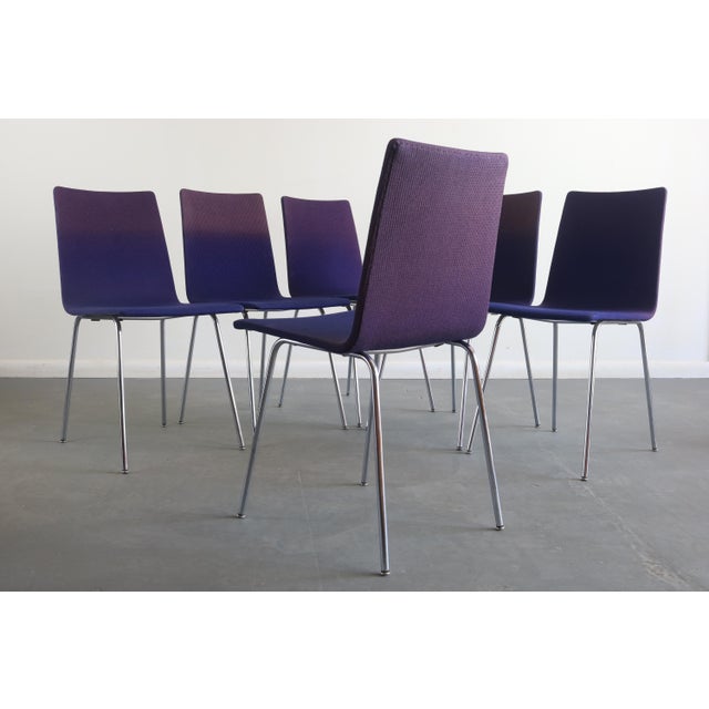 1970s A Set of 6 Minimal Chrome Dining Chairs Set on Petite Tublular Chrome Bases, West Germany For Sale - Image 5 of 6