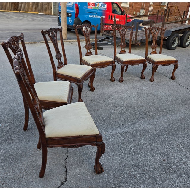 1970s Set of 6 Carved Chippendale Style Dining Chairs With Claw Feet For Sale - Image 9 of 11