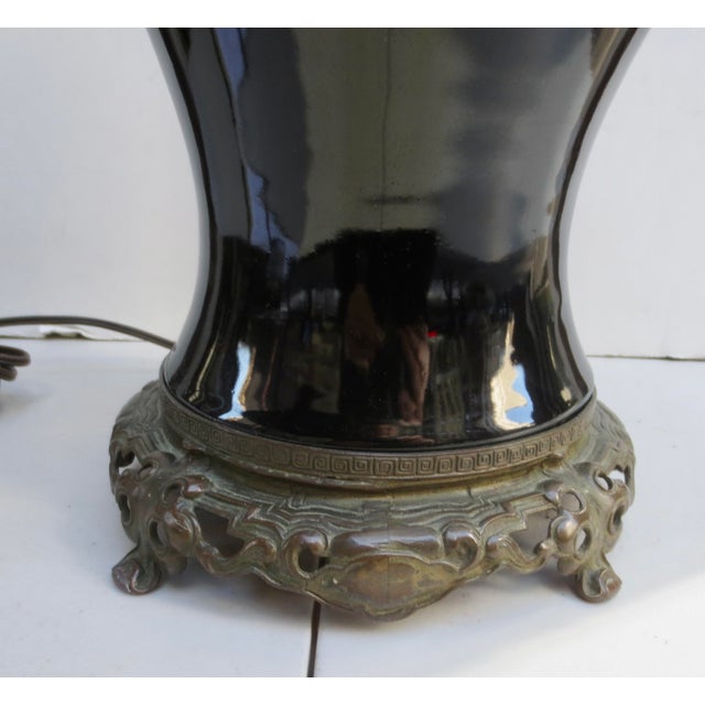 Chines Black Porcelain Lamp Circa 1920s For Sale - Image 4 of 10
