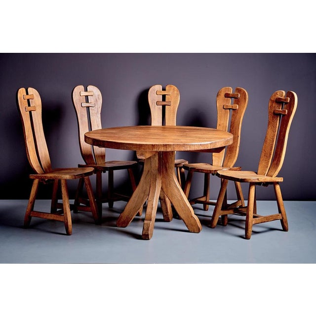 Brutalist Oak Dining Table and Chairs, 1970s, Set of 6 For Sale - Image 6 of 18