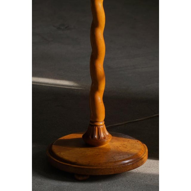 Mid-Century Swedish Floor Lamp with Turned Birch Base and Pleated Shade, 1940s For Sale - Image 17 of 18