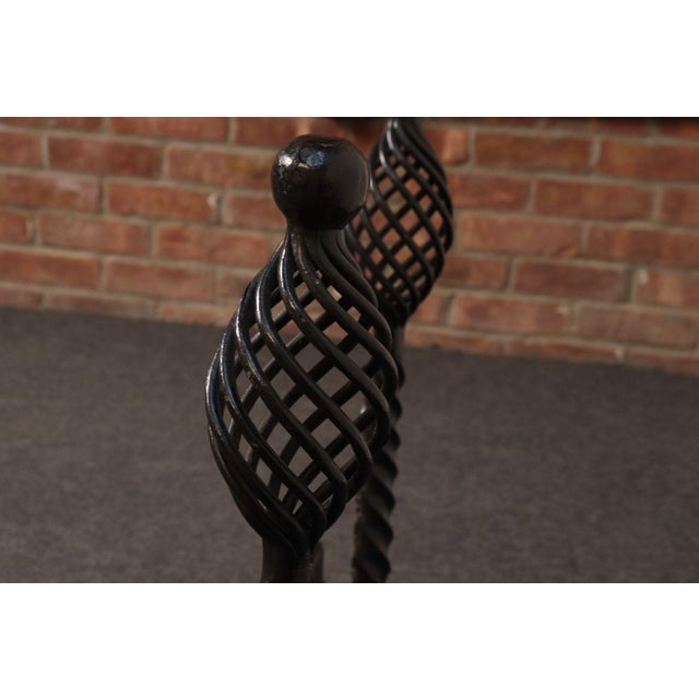 Pair of Gothic Revival Firedogs / Andirons With Basket Twist and Scroll Motif For Sale - Image 11 of 15