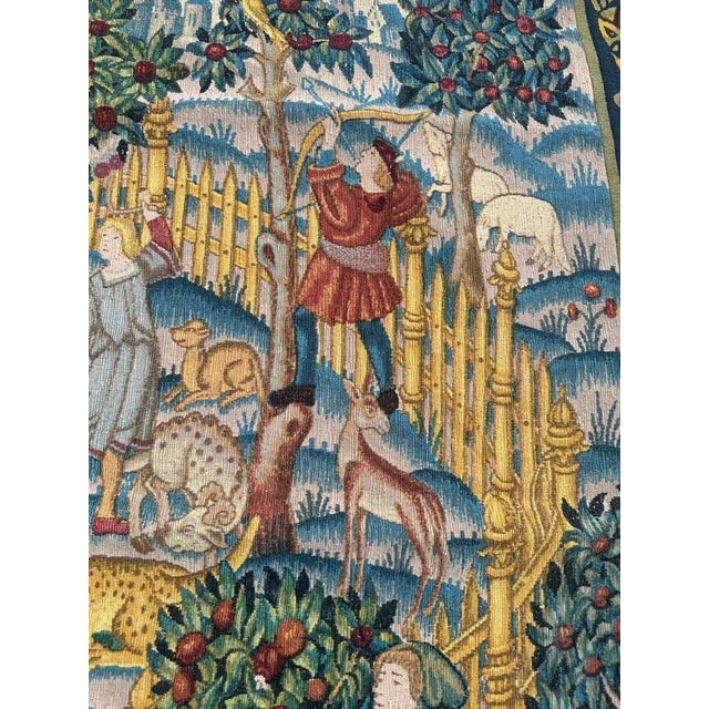 French Screen-Printed Silk Tapestry with Enchanted Park in the style of Aubusson, 1950s For Sale - Image 9 of 18