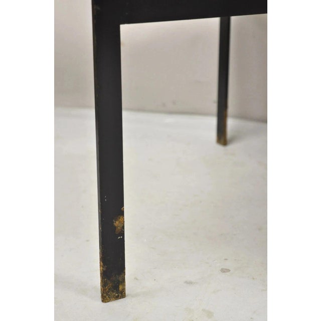 Mid Century Modern Paul McCobb Style Wrought Iron Marble Square Side Table Pair For Sale - Image 9 of 12