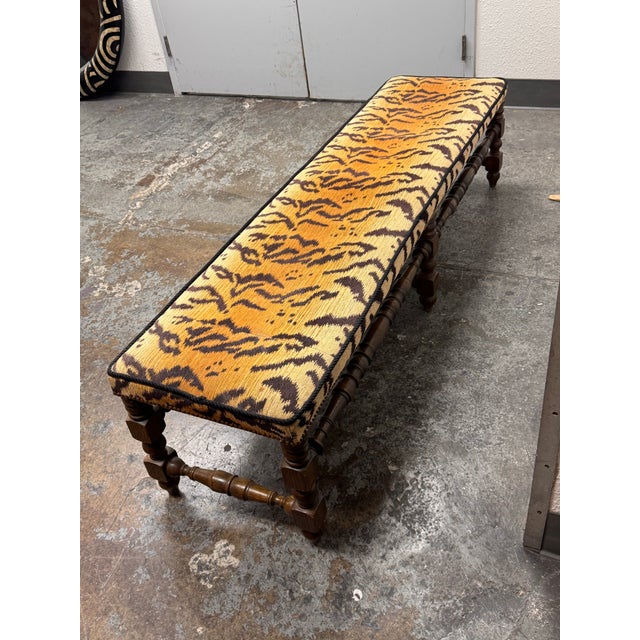 Italian Antique Italian Carved Wood Bench in Tiger Print, Early 20th Century. For Sale - Image 3 of 12