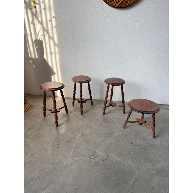 Turned Oak Stools, 1950s, Set of 4 For Sale - Image 9 of 18