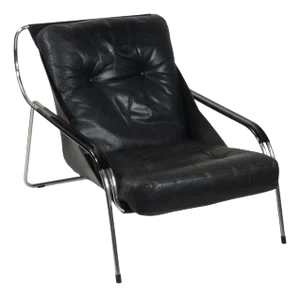 Zanotta Black Leather Chair by Marco Zanuso, 1972