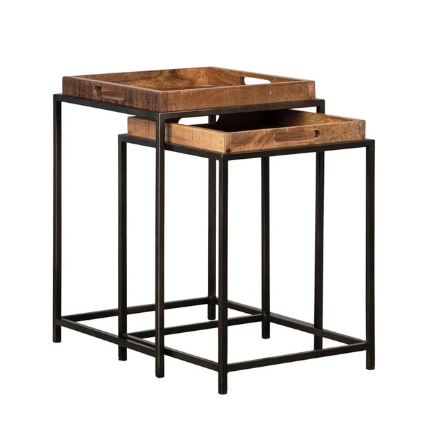 Wood Salvaged Wood Tray Nesting Tables For Sale - Image 7 of 13