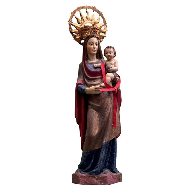 Virgin and Child in Polychrome Wood For Sale - Image 12 of 12