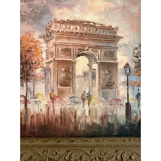 Late 20th Century Vintage Original French Painting of the Arc De Triomphe Paris - Framed For Sale - Image 5 of 8