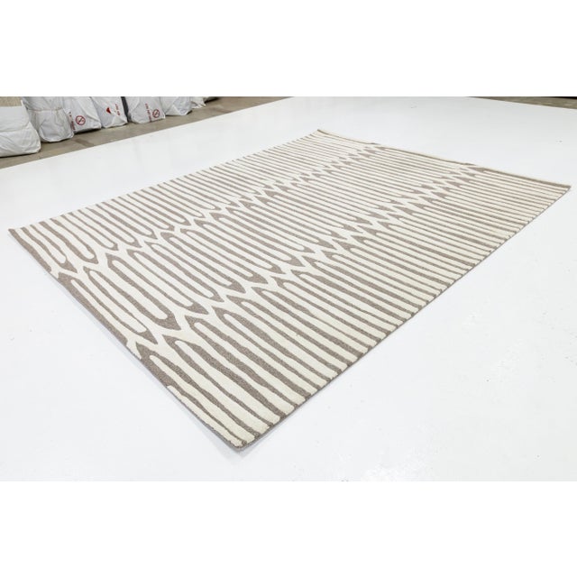 Textile 8x10 Modern Geometric Hand-Tufted Wool Area Rug - Neutral Taupe & Cream For Sale - Image 7 of 10