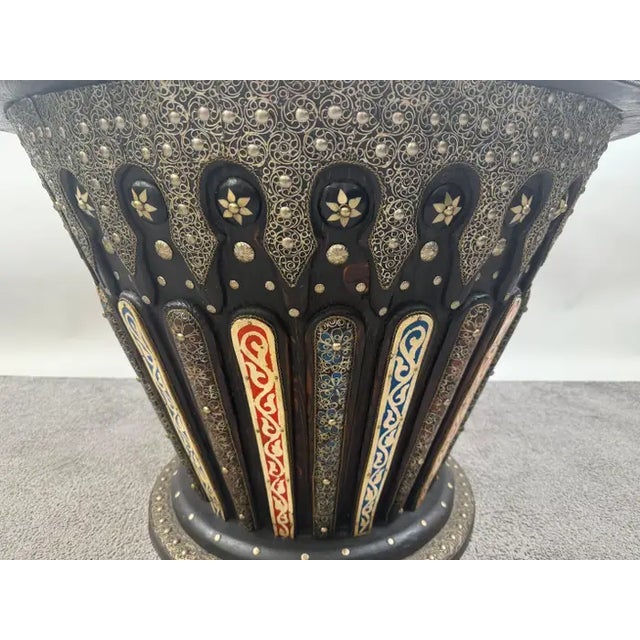 Portuguese Colonial Style Wood With Filigree Inlay Circular Center Table For Sale - Image 9 of 12