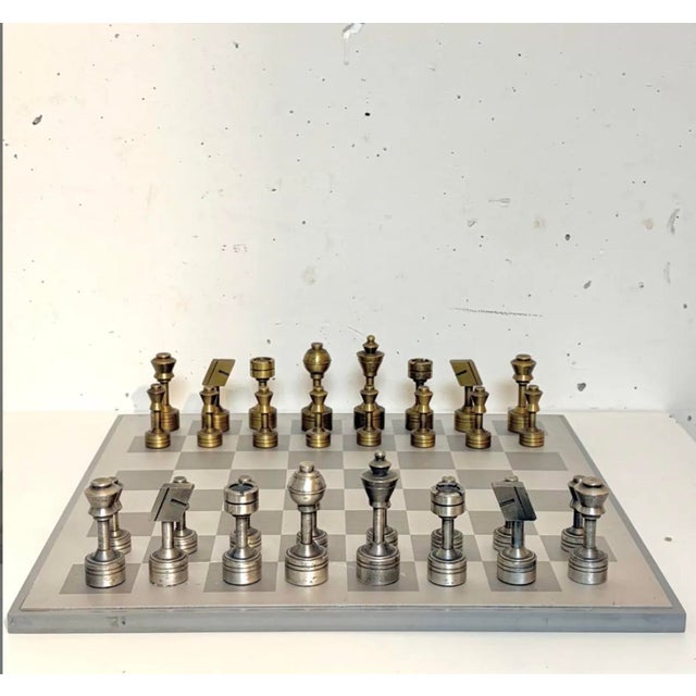 Steel and Brass Chess Set from Italfama, 1970, Set of 33 For Sale - Image 9 of 9