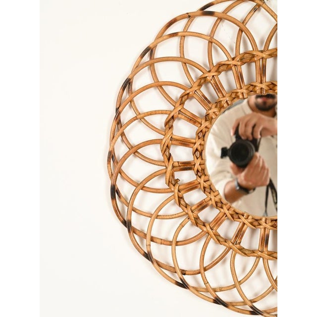 1960s Round Organic Mirror in Rattan and Wicker by Franco Albini, Italy, 1960s For Sale - Image 5 of 13