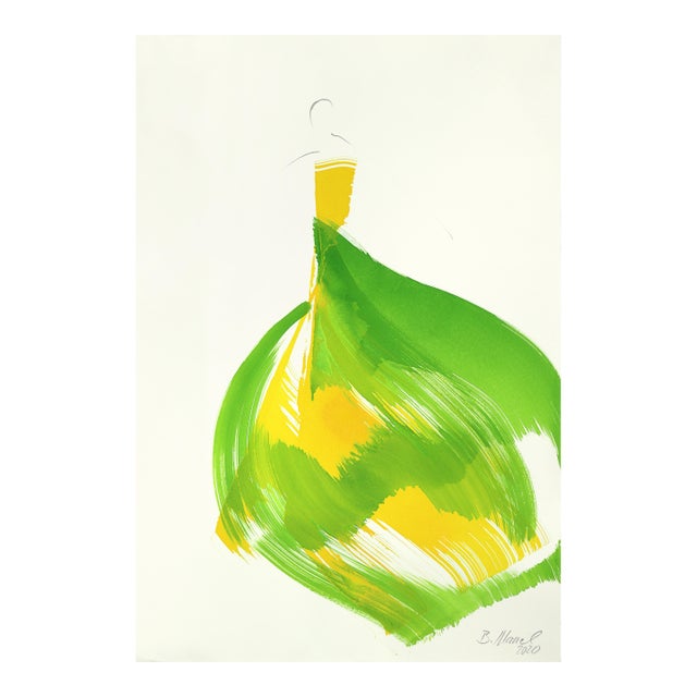 The Green Dress 6 - Minimalist Figurative Ink Painting on Paper Original Artwork by Bettina Mauel For Sale