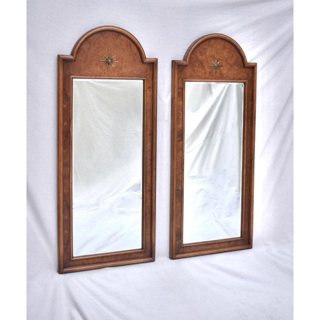 Palladio Mid 20th Century Italian Burl Olive Arched Beveled Wall Mirrors For Sale - Image 4 of 10