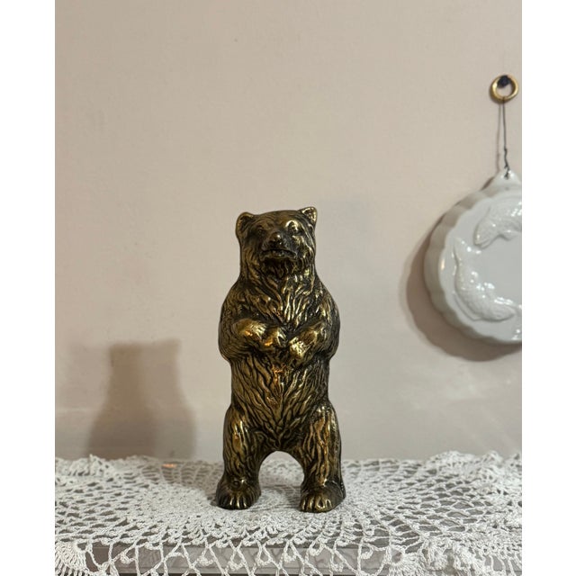 Traditional Vintage Solid Brass Bear Coin Bank For Sale - Image 3 of 14