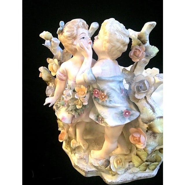 Traditional 1920s Bisque Large Spill Vase Girl & Boy Kissing For Sale - Image 3 of 10