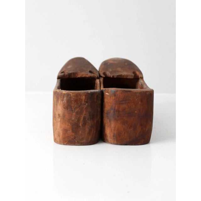 Brown Antique Primitive Wooden Clogs For Sale - Image 8 of 12